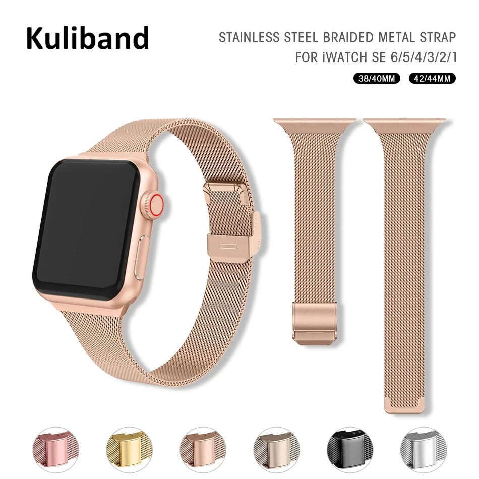 

Slim Metal Strap for Apple Watch 6/SE/5/4/3/2/1 38mm 40mm Stainless Steel Watch band for iwatch series SE/6 42MM 44MM Bracelet