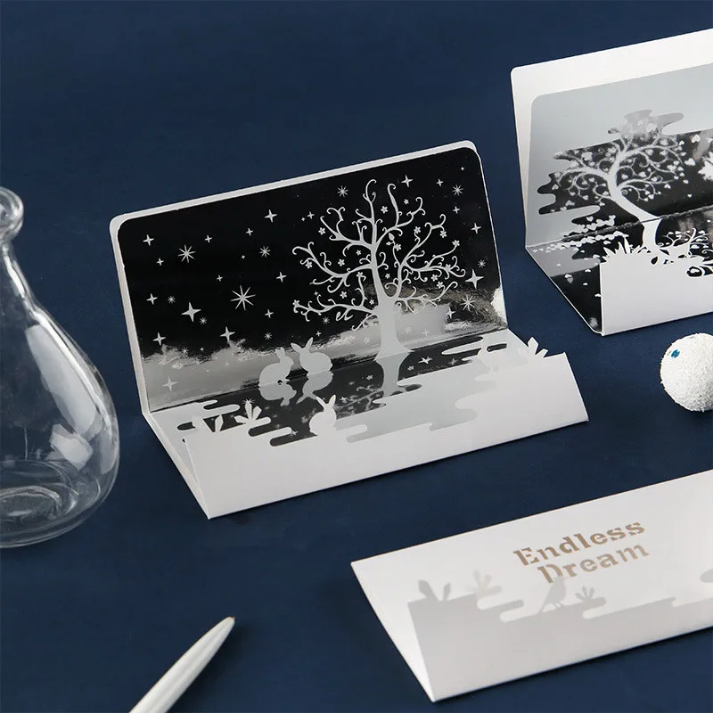 YaMinSanNiO Mirror Greeting Cards Blank New Year Festive Party Invitations Postcard Creative Christmas Gift Card | Дом и сад