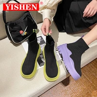 yishen 2021 women boots socks ankle boot chunky soles casual short shoes winter female chelsea boots botas de mujer size 35 40