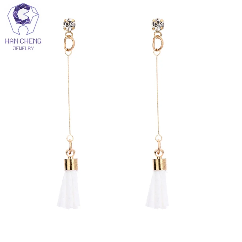 HanCheng новые золотые Висячие подвесные Лента ткань Стразы длинные висячие серьги