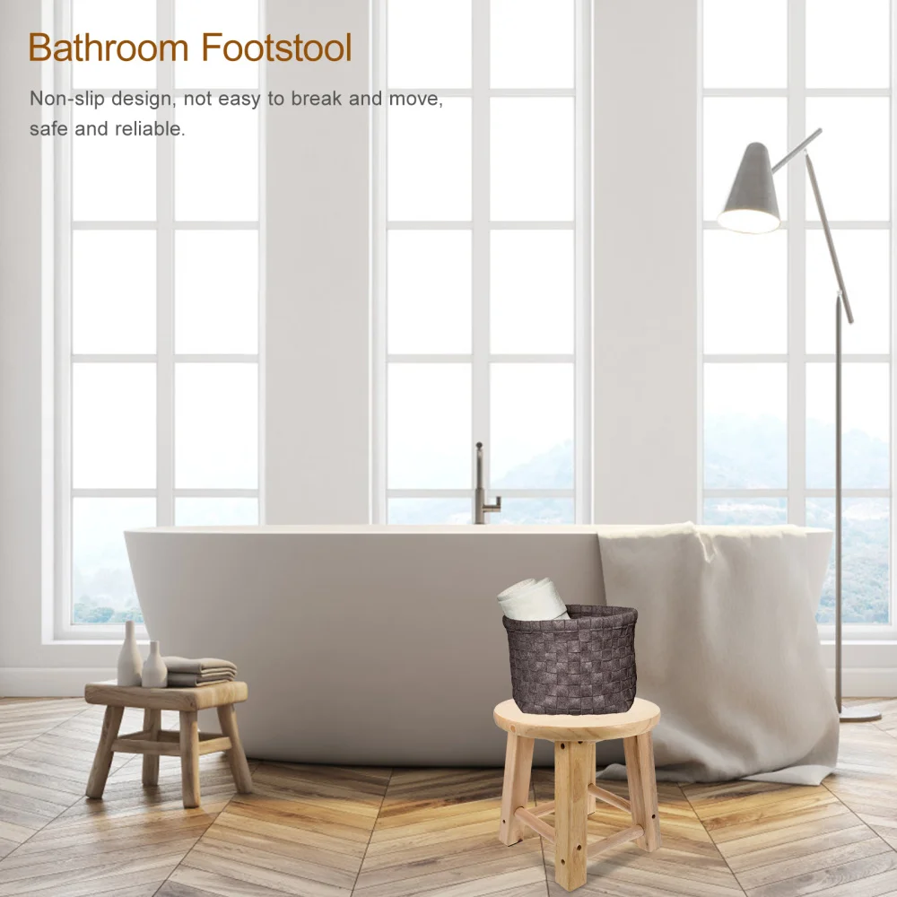 

1Pc Wooden Mini Round Stool Creative Bathroom Chair Heighten Squatting Stool