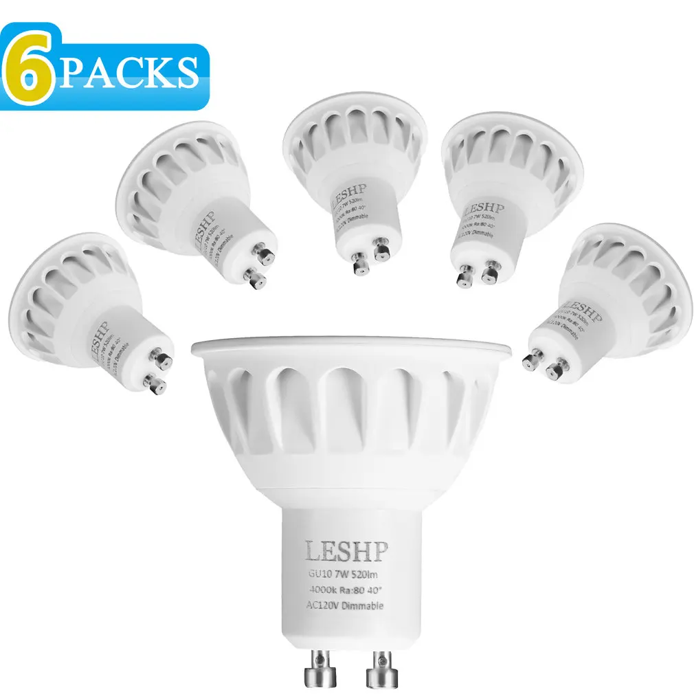LESHP белый GU10 AC120V 7W светодиодный прожектор 4000K 520LM с регулируемой яркостью