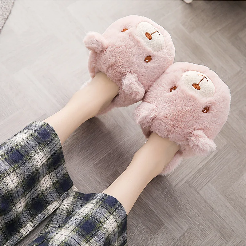 Новинка японские домашние тапочки kawaii bear женские парные Нескользящие сланцы