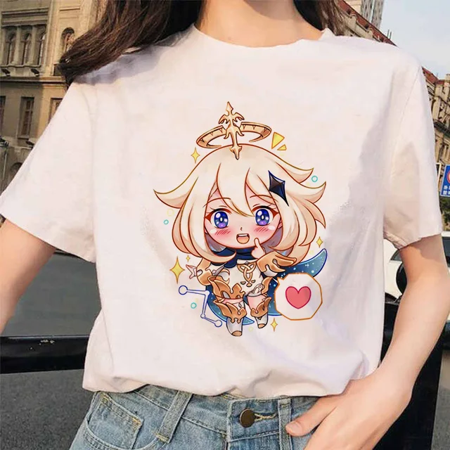 Genshin Impact T Shirt Women Game Cartoon Print T-Shirt Femme Kawaii Clothes Summer Tops Hu Tao Tshirt Funny Keqing Female images - 6