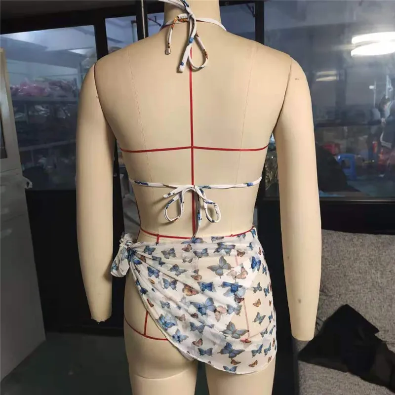 Комплект бикини из 3 предметов купальник с принтом бабочки женский сексуальное