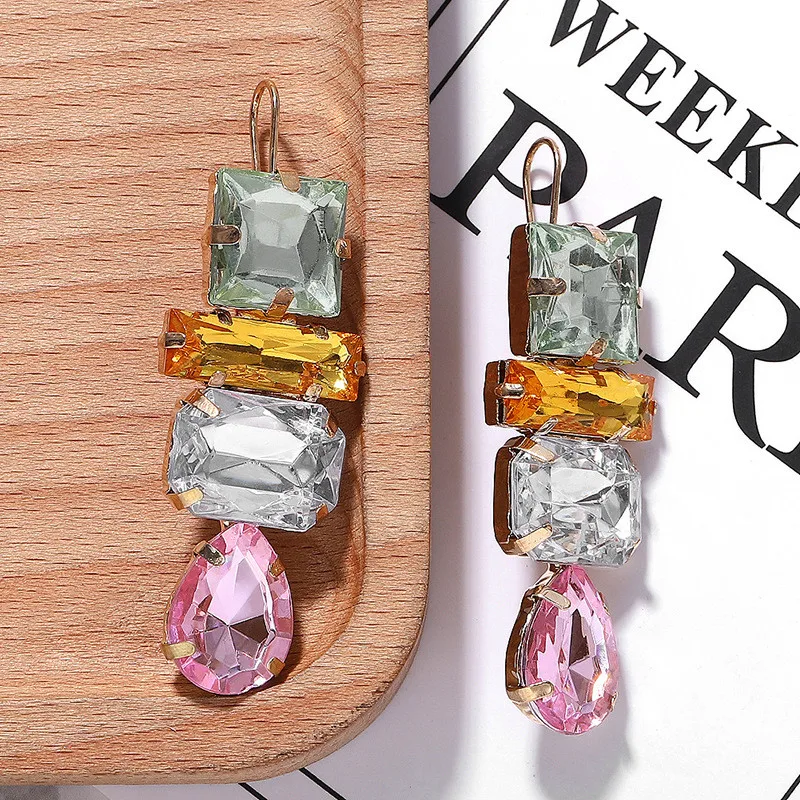 

Luxury Geometric Clear Crystal Water Drop Shape Earrings Women Charm Rhinestone 4 Layer Dangle Earrings Wedding Brand Jewelry