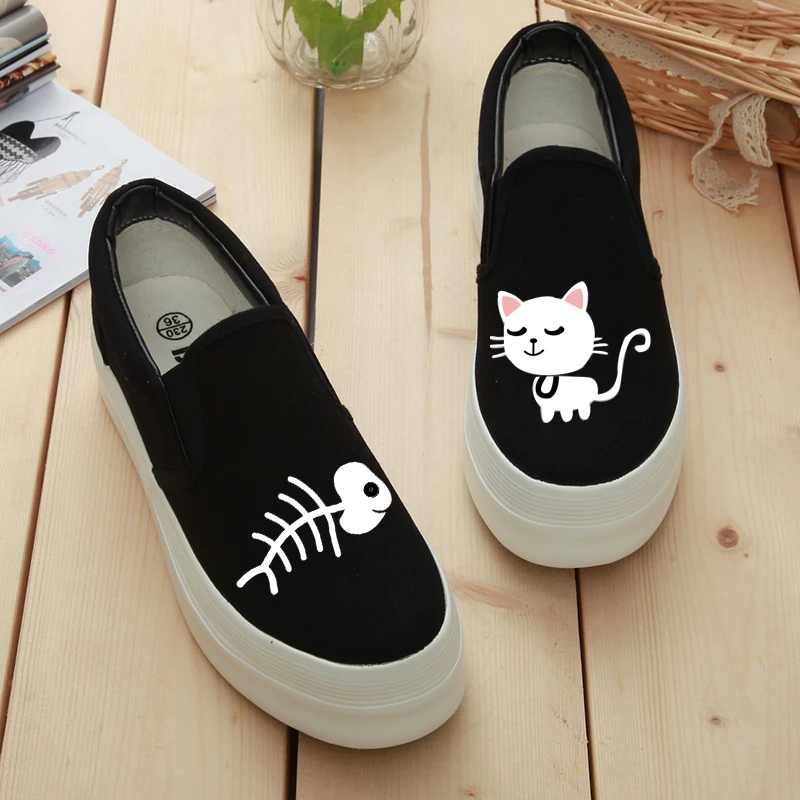 Туфли женские холщовые на платформе с ручной росписью без застежки белые