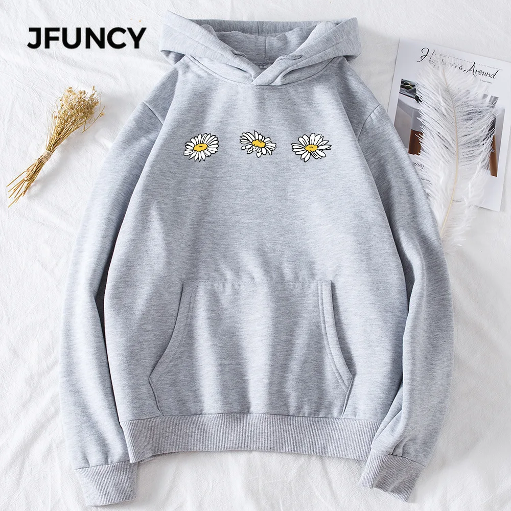 

JFUNCY Autumn Winter Women Thick Pullovers Casual Loose Coats Woman Long Sleeve Hooded Sweatshirt Printed Fleece Sportswear