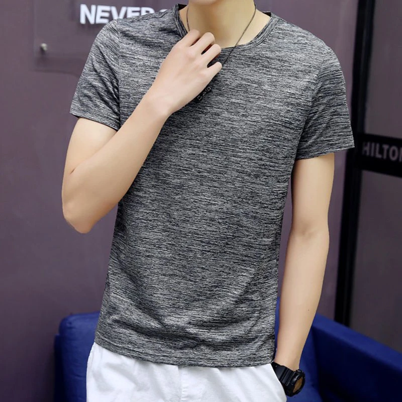 5XL Мужская одноцветная рубашка с коротким рукавом футболка о образным вырезом