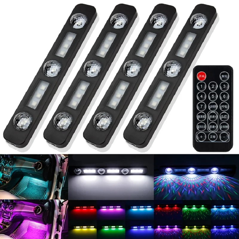 

RGB LED Car Foot Light Ambient Lamp Remote Music Control Multiple Modes Starry Sky Automotive Interior Decorative Lights