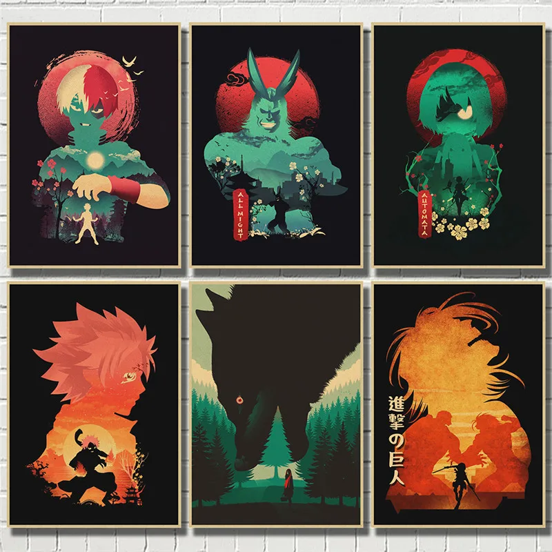 Картины в стиле аниме постеры из крафт-бумаги настенное искусство домашний декор