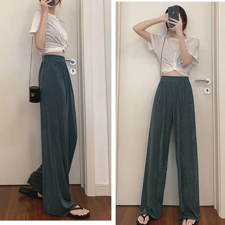 

Women's wear 2021 summer thin new fashion Black Wide Leg trembling pants