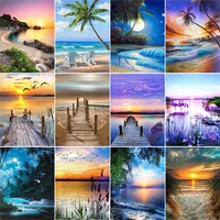 ruopoty diamond painting seaside art 5d diy diamond embroidery mosaic sunset full square round drill landscape home decorations