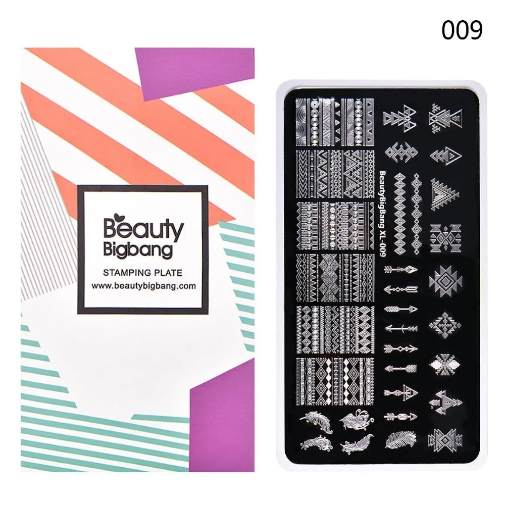 BeautyBigBang пластины для штамповки ногтей 6*12 см Прямоугольный шаблон Египетский полосатый перо Листья изображения трафарет для дизайна ногтей штамп пластины