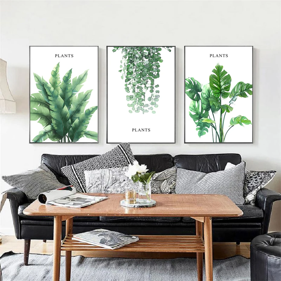 

Watercolor Plant Leaves Modern Minimalist Hand-Painted Small Fresh Canvas Decorative Painting Living Room Dining Room Art Decora