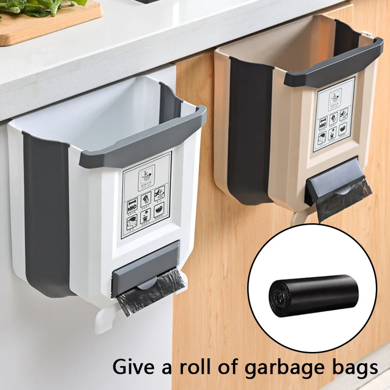 

Кухонная мусорная корзина, Складная портативная Автомобильная мусорная корзина для ванной, кухни, двери шкафа, настенное кухонное хранилищ...