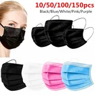 1050100150 штук черная маска 3 Слои маски со ртом для лица аэродинамическим способом из расплава ткань одноразовый Фильтр Анти-пыльные маски Earloops маски для взрослых