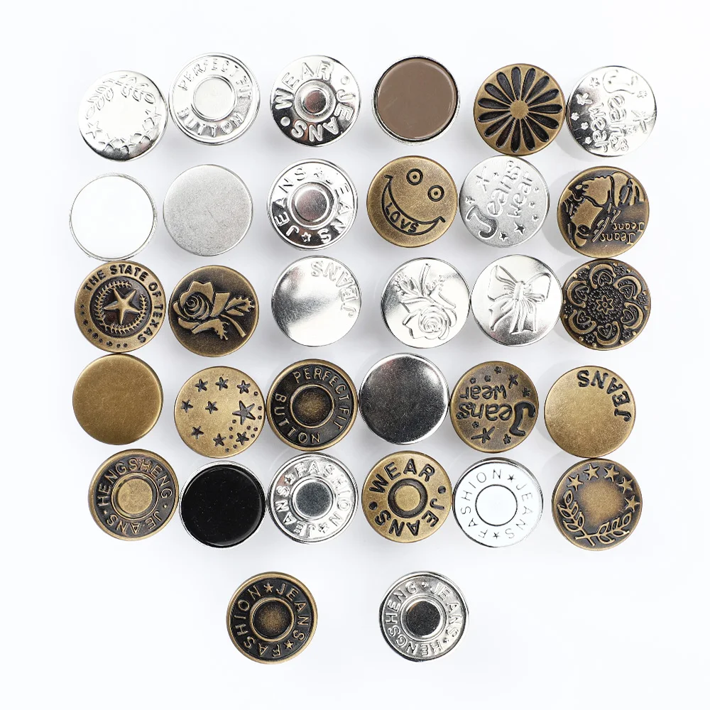

24Pcs 17mm Nail Free Metal Buttons For Clothing Jeans Buttons Retractable Button Sewing-Free Perfect Fit Reduce Waist