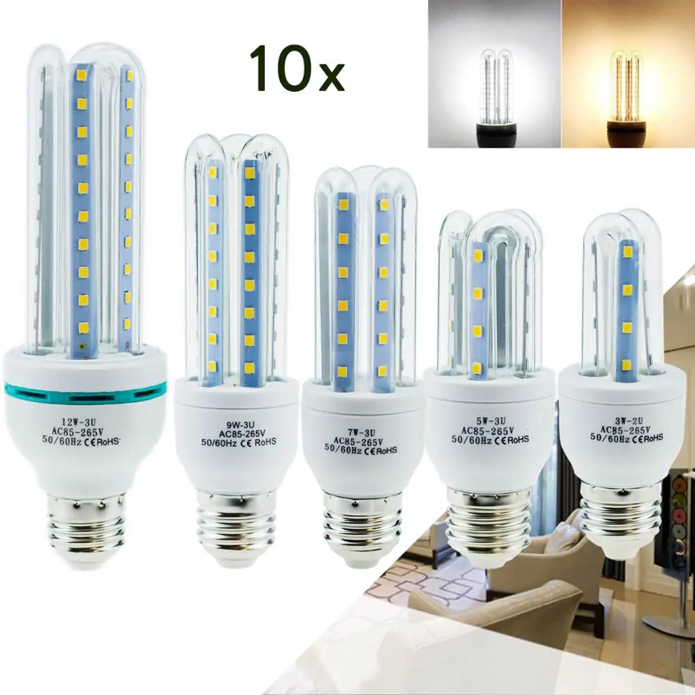 

10x E27 3W 5W 7W 9W 12W LED Corn Light Bulb 2835 SMD 85-265V Cool Warm White Lamps Energy Saving Lighting For Home Decor Ampoule