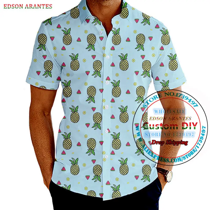 Для мужчин на пуговицах с коротким рукавом Гавайская рубашка Веселые фрукты