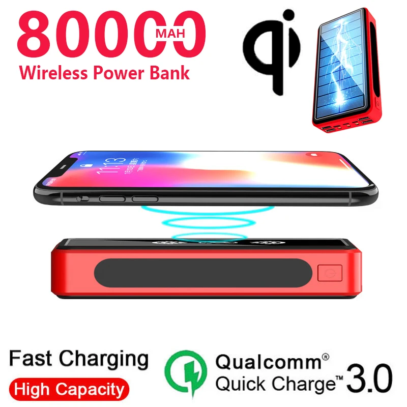 80000 мАч беспроводной Solar Power Bank Внешняя батарея зарядное устройство для Xiaomi Samsung