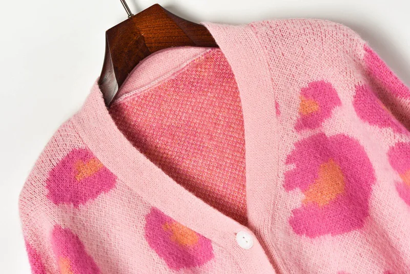 Женский мохеровый кардиган 2019 lazy oaf розовый Леопардовый длинный вязаный свитер
