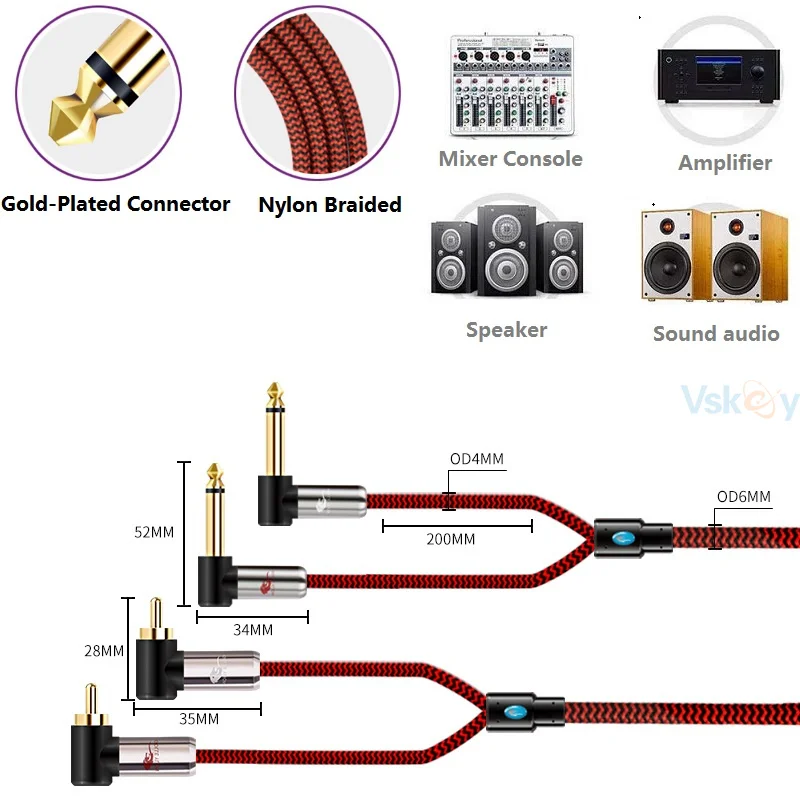 double 2 rca to dual 14 mono 6 35mm male jack audio cable mixer console amplifier speaker home theater system shielded cords free global shipping