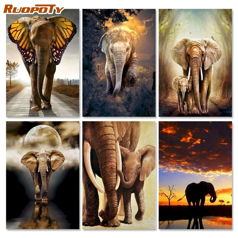 

RUOPOTY Elephant Paint By Numbers For Adults Animals Coloring By Numbers Wall Pictures Drawing For Living Room Diy Gift Frame