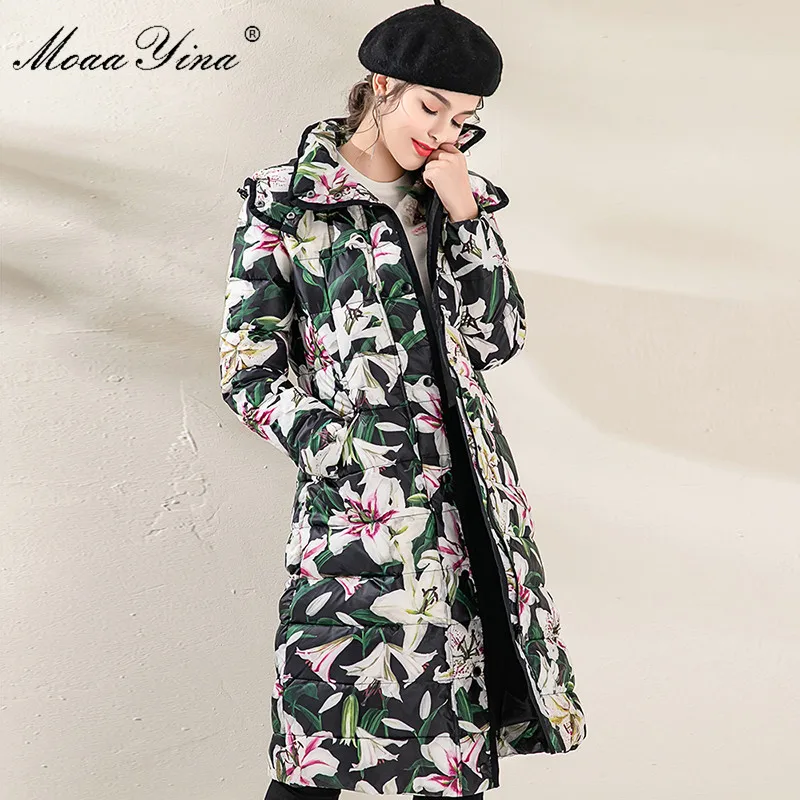 MoaaYina Роскошные Подиумные зимние длинные пуховики с белым утиным пухом женская