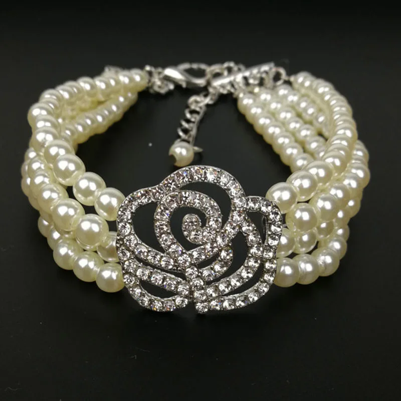 Роскошный ошейник для кошек и собак четырехрядное жемчужное ожерелье маленьких