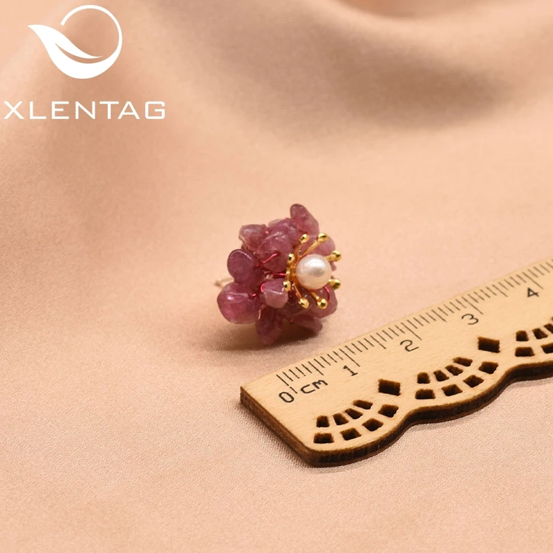 XlentAg дизайнерские серьги-гвоздики из натурального аметиста и турмалина для женщин, женские 925 пробы серебряные серьги, ювелирные изделия GE0019A
