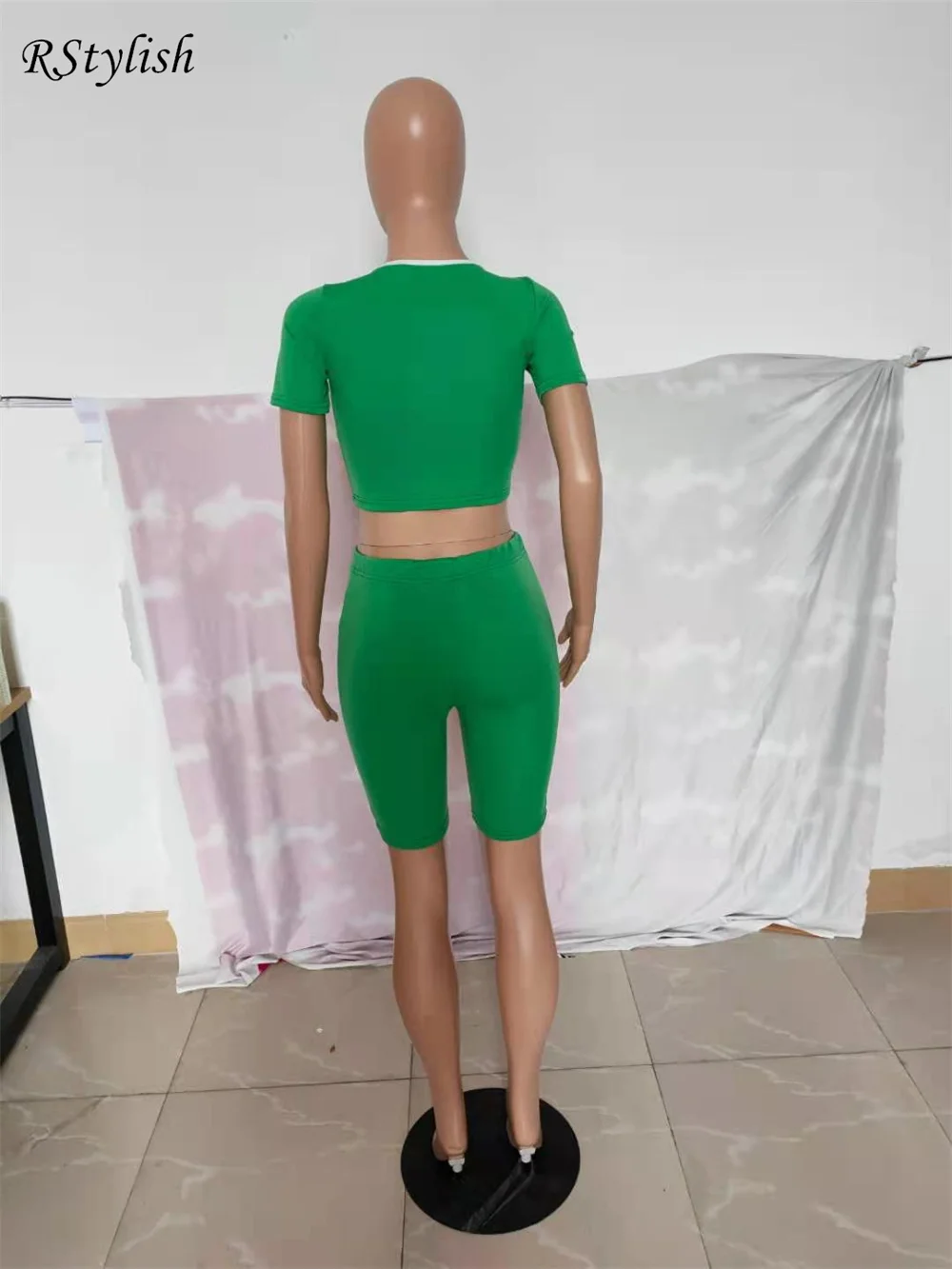 

RStylish 2021 Women Set Solid Short Hole Pants Matching Short Sleeve O-Neck Pullover Crop Tops 2 Piece Sets Female Summer Outfit