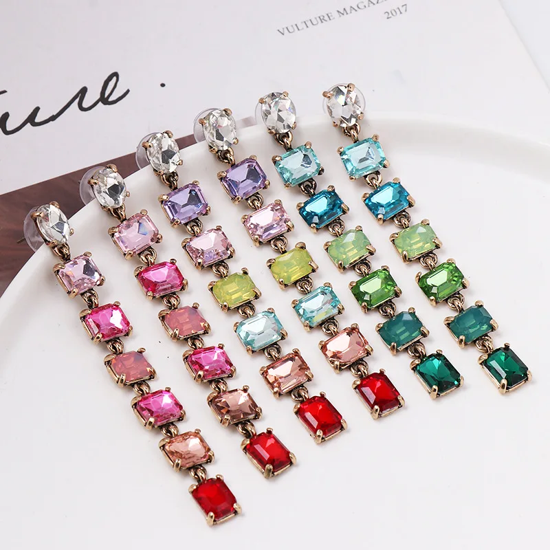 

European and American fashion long geometric earrings alloy glass rhinestone earrings accessories
