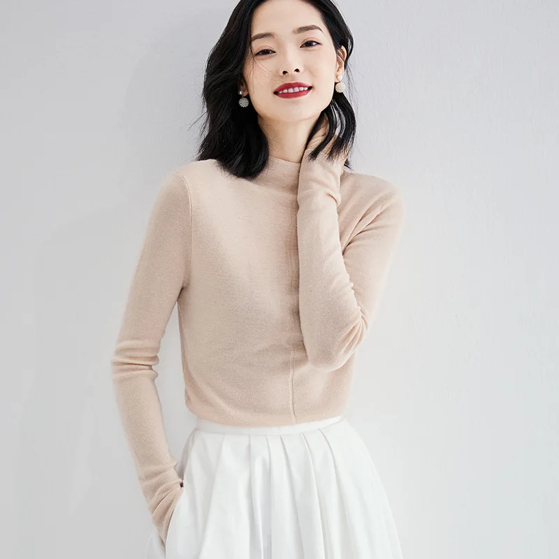 Fall and Winter 2019 New pullover Women's Basics Bottoming Knitwear Wild Pullover Sweater Half Turtleneck women 19068 | Женская