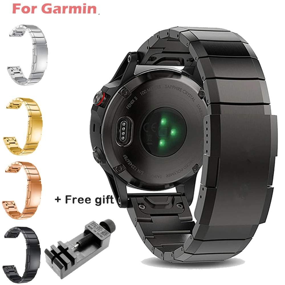 Ремешок из нержавеющей стали для наручных часов Garmin Fenix 6 6X Pro 5 5X Plus 3HR 26 мм