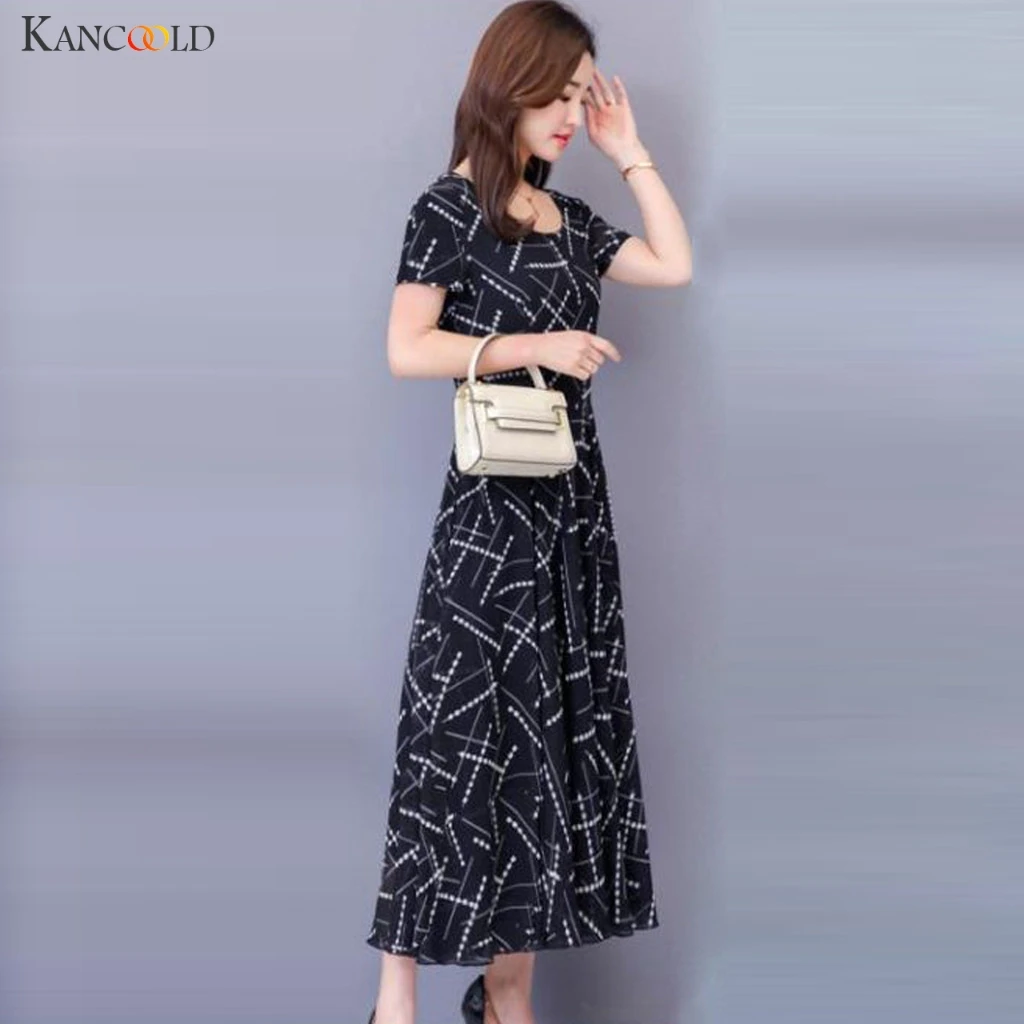 KANCOOLD Платье женское модное повседневное с принтом О образным вырезом коротким