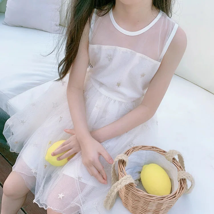 

Parent-child wear 2020 summer new girl's lace star net yarn princess dress small gift dress mother women's clothing
