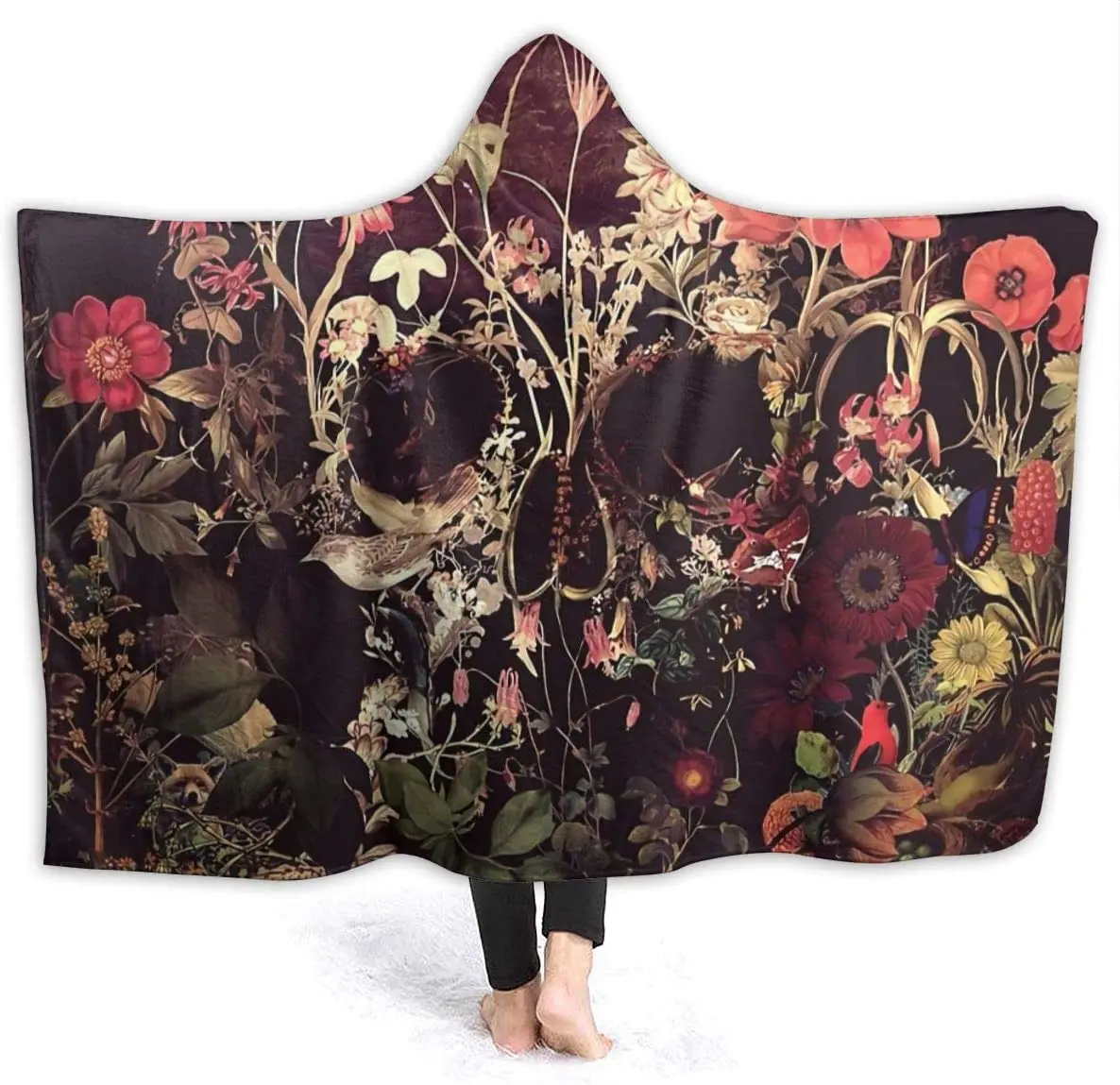 

Skull Flower Colorful Vintage Sugar Skull 45 (2) Flannel Wearable Blanket Robe Wrap Ultra Soft Throw Indoors or Outdoors