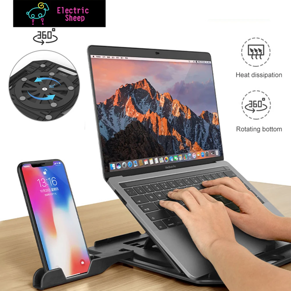

Height Adjustment Laptop Stand For Macbook Pro Notebook Support 360 Degree Rotating Bottom Computer Stand Riser Cooling Pad