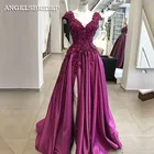 ANGELSBRIDEP фиолетовые платья для выпускного вечера, платья с аппликацией, сексуальные платья до пола с Боковым Разрезом для вечеринки принцессы