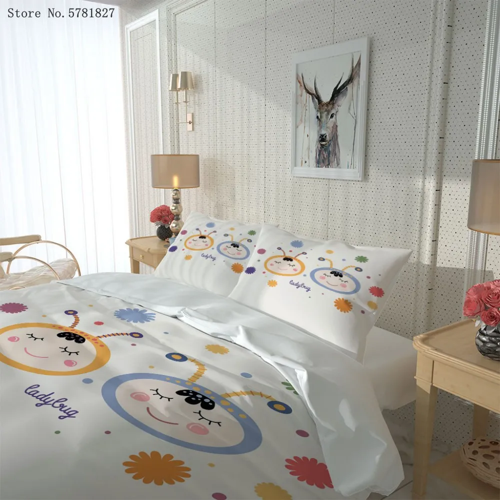 2/3 Pieces Ladybug Boy Girl Bedding Set 3D Print Lovely Cute Cartoon Duvet Cover Home Textile Bed Quilt Pillowcase | Дом и сад