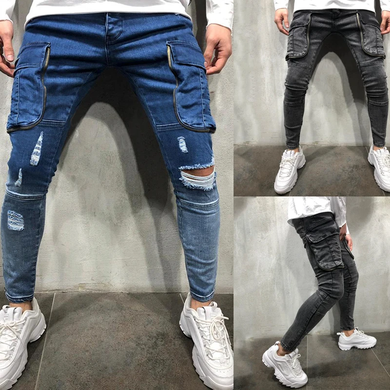 

Men's trousers trend trousers European size fashion trend men's trousers men's trousers men's big pocket washed ripped jeans