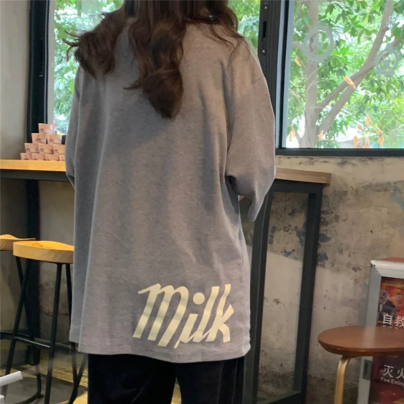 Женская футболка с принтом молока Harajuku свободная Длинная летняя унисекс в