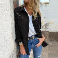 women fashion retro corduroy solid women loose jacket new casual single breasted long sleeve shirt lapel willow studded cardigas