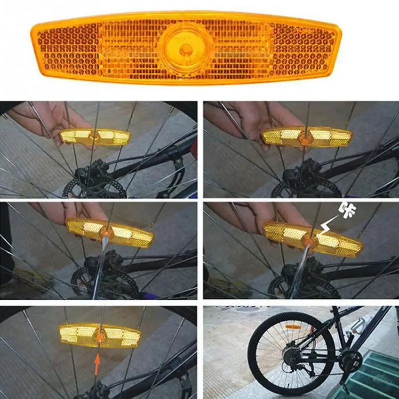 Kuning Satu Pak Empat Reflektor Sepeda Sepeda Gunung Berbicara Lampu Peringatan Sepeda Pelat Roda Lampu Reflektor C0I6