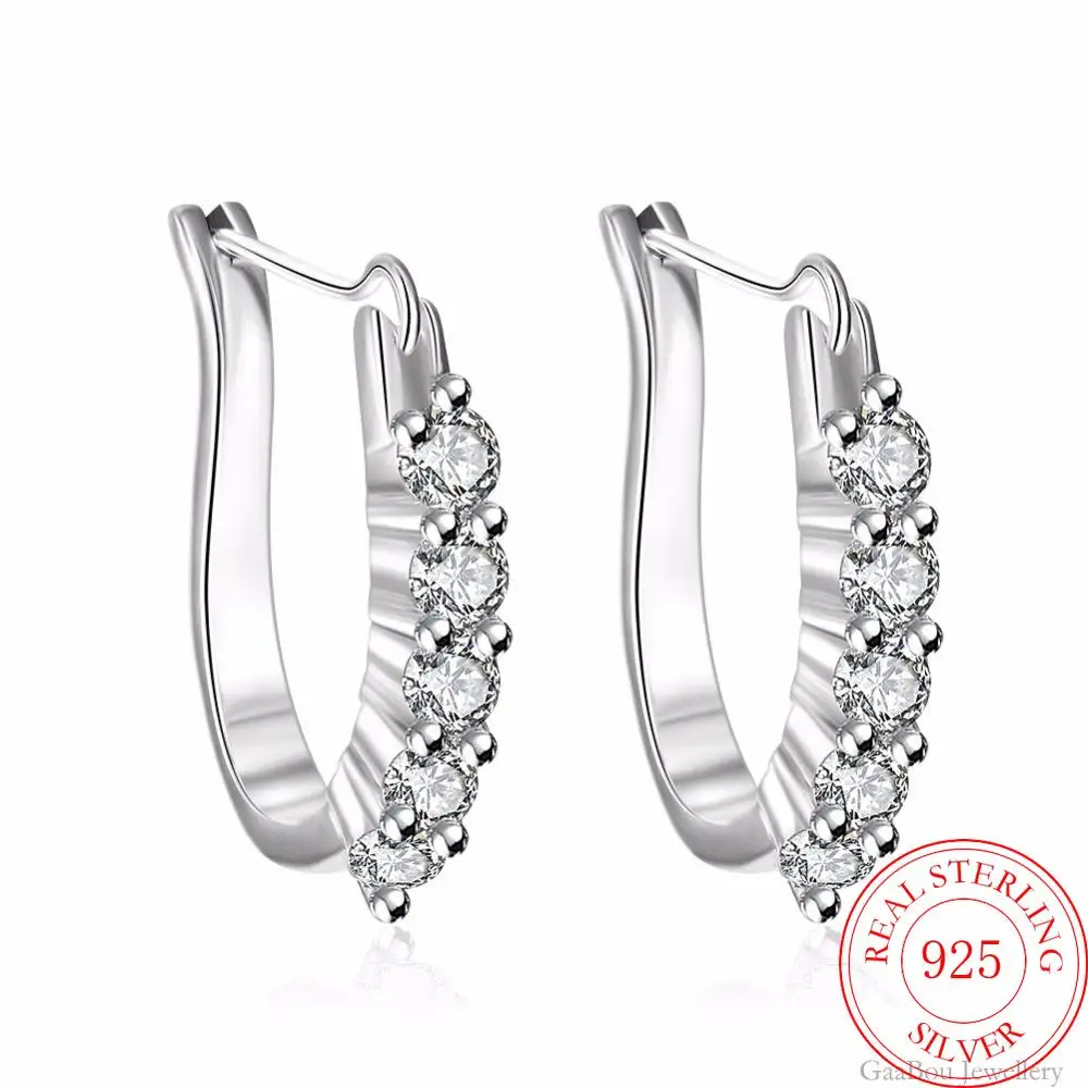 

Zircon Small Hoop Earrings Silver Tous 925 Sterling Women Birthday Fashion Wedding Engagement Jewelry Gift
