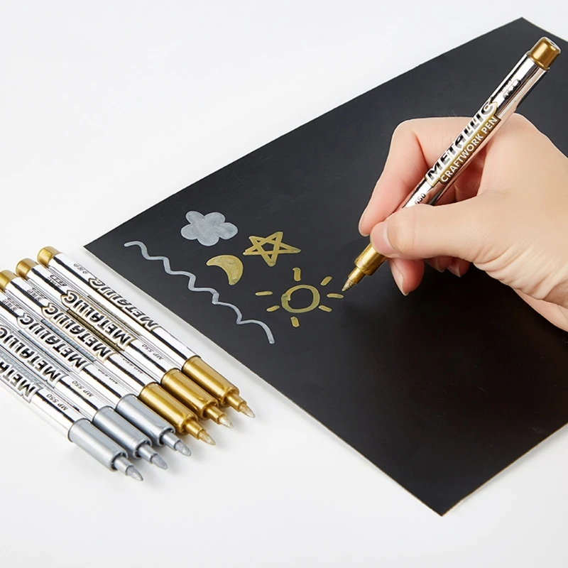 

12Pcs Gold Silver Epoxy Resin Drawing Pen Graffiti Point Pen Marker Acrylic Paint Highlights Metallic Permanent Markers