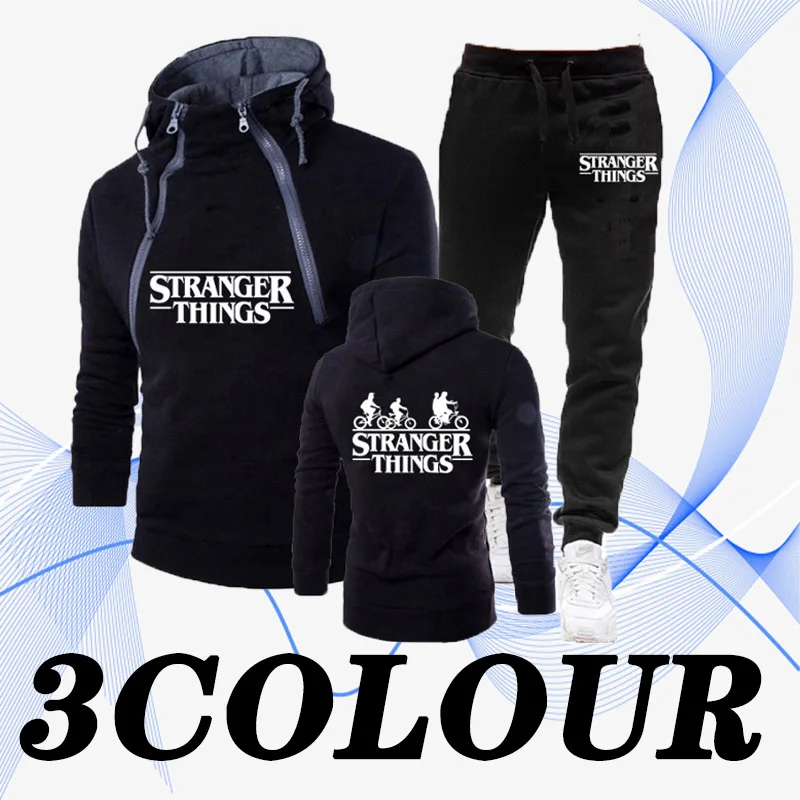 

Мужской спортивный костюм с двойной цепочкой, теплый пуловер с принтом логотипа «очень странные», 3 цвета