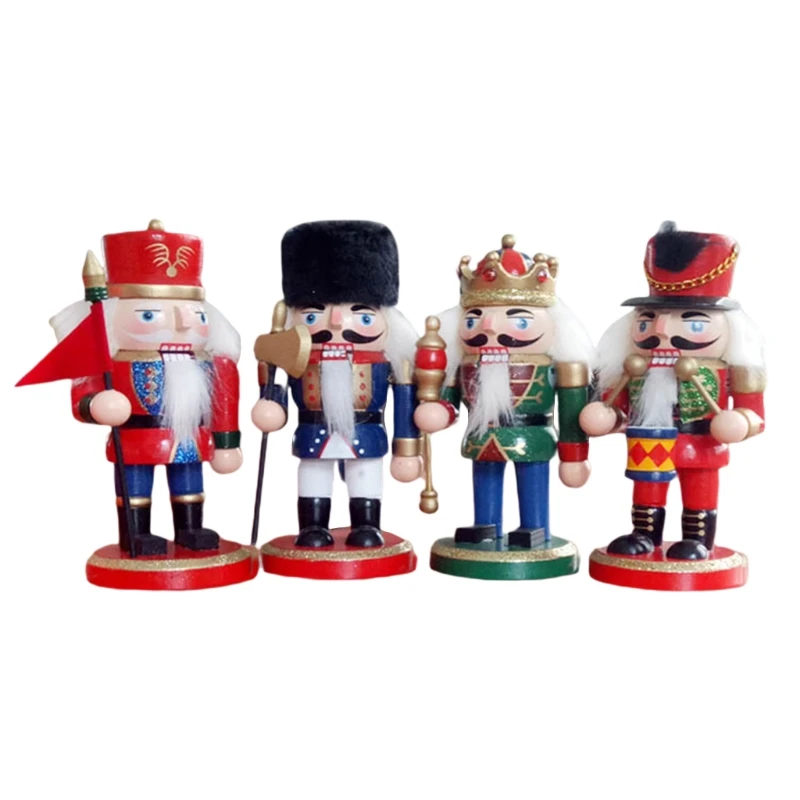 

4pcs Nutcracker Ornament Set Walnut Soldier King Puppet Wooden Figures Christmas Decoration Kids Holiday New Year Gift