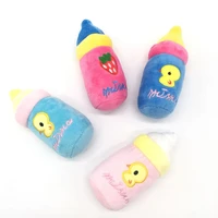 plush milk bottle pet chew squeaky toy lovely embroidery stuffed dog puppy molar bite toys small dog chewing play sounding toys